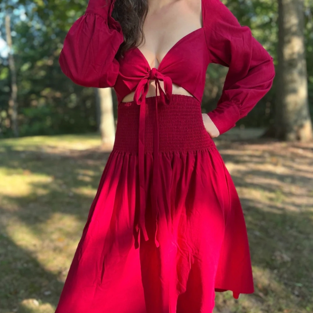 Red Long Sleeve Sweetheart Sundress
